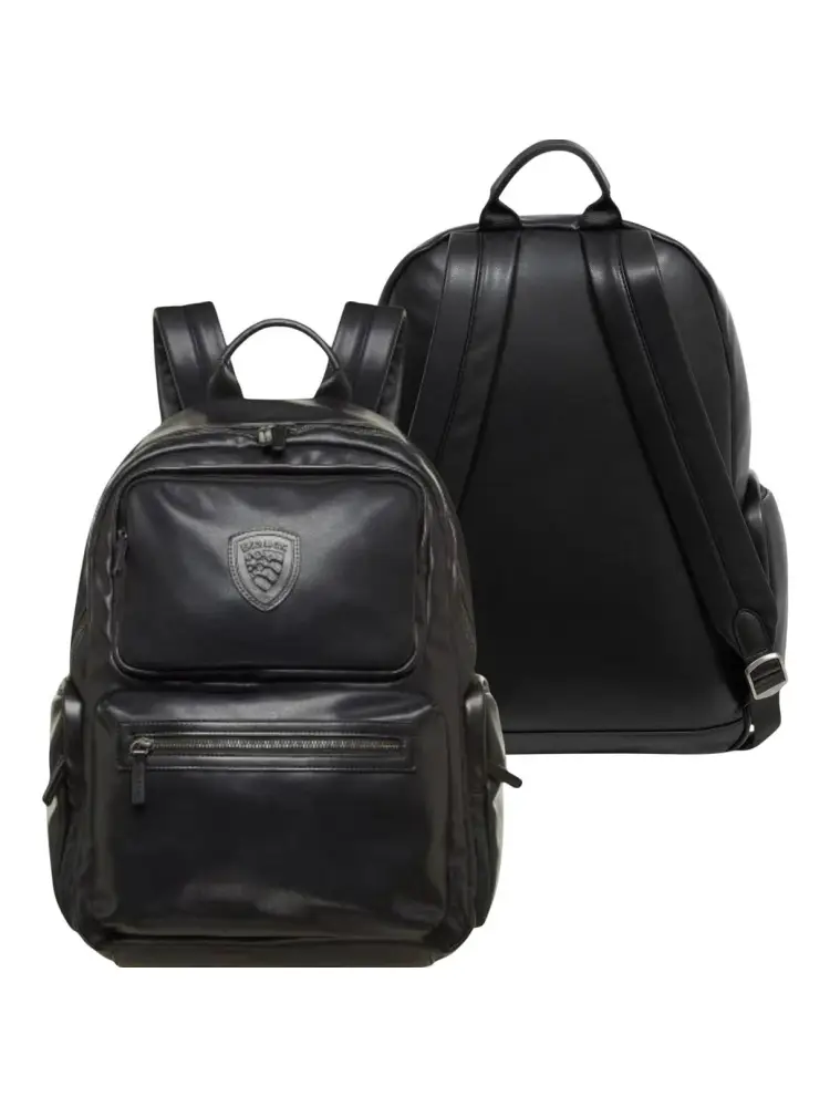 zaino nero uomo in ecopelle logo sul davanti miniatura 2