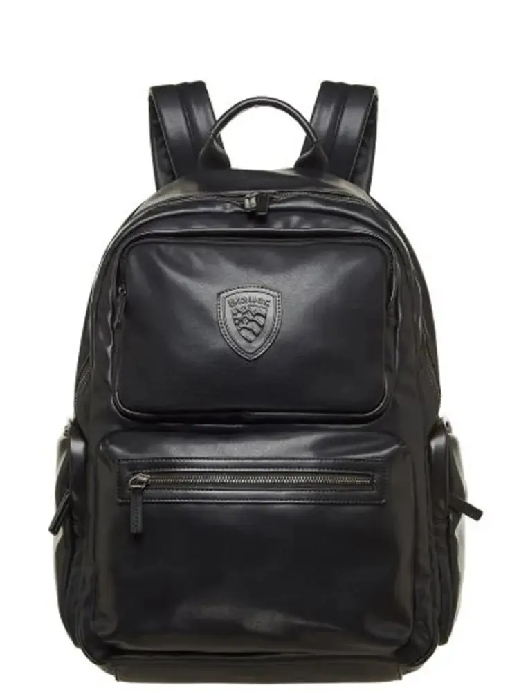 zaino nero uomo in ecopelle logo sul davanti