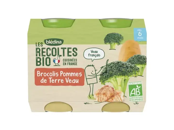 Blédina I Raccolti BIO A partire Da 6 Mesi - Piccoli Barattoli di Verdure/Carne - Broccoli di Patata Vitello 2x200g