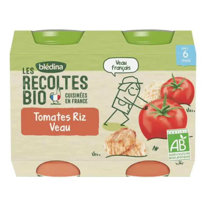 Blédina La Raccolta ORGANICA Da 6 Mesi - Vasi Piccoli Verdure/Carne - Pomodori Riso Vitello 2x200g