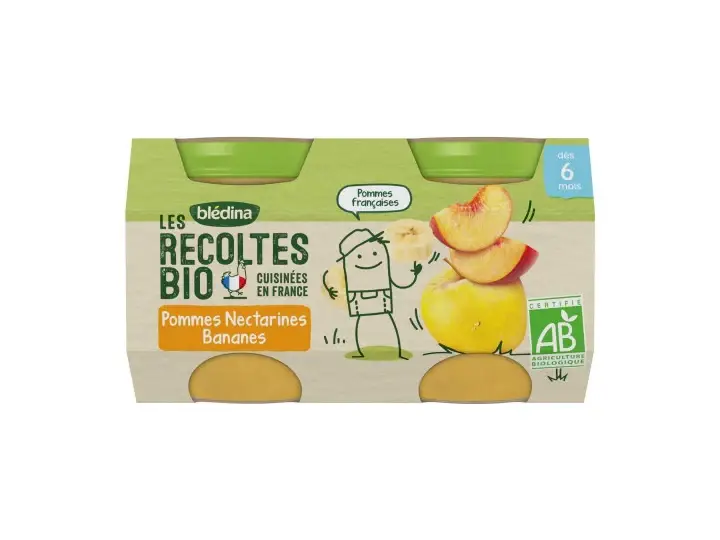 Blédina Les Récoltes BIO Dai 6 mesi - Fruttiera - Mele Nettarine Banane 2x130g