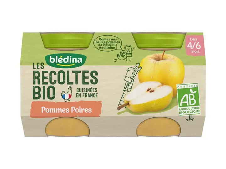 Blédina Raccolta BIOLOGICA A partire da 4/6 mesi - Piccoli Vasi Frutta - Mele Pere 2x130g