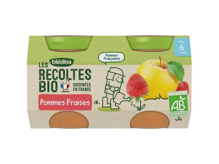 Blédina Raccolta BIOLOGICA Da 6 mesi - Piccoli Vasi Frutta - Mele Fragole 2x130g