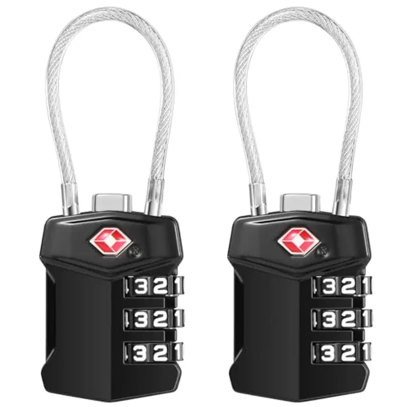 Blendura Lucchetto Valigia TSA Cavo 2 Confezioni,Lucchetto Combinazione Viaggio 3 Cifre, Lucchetti per Bagagli, Lucchetto per Armadietto Palestra Valigie, Ecc,Nero