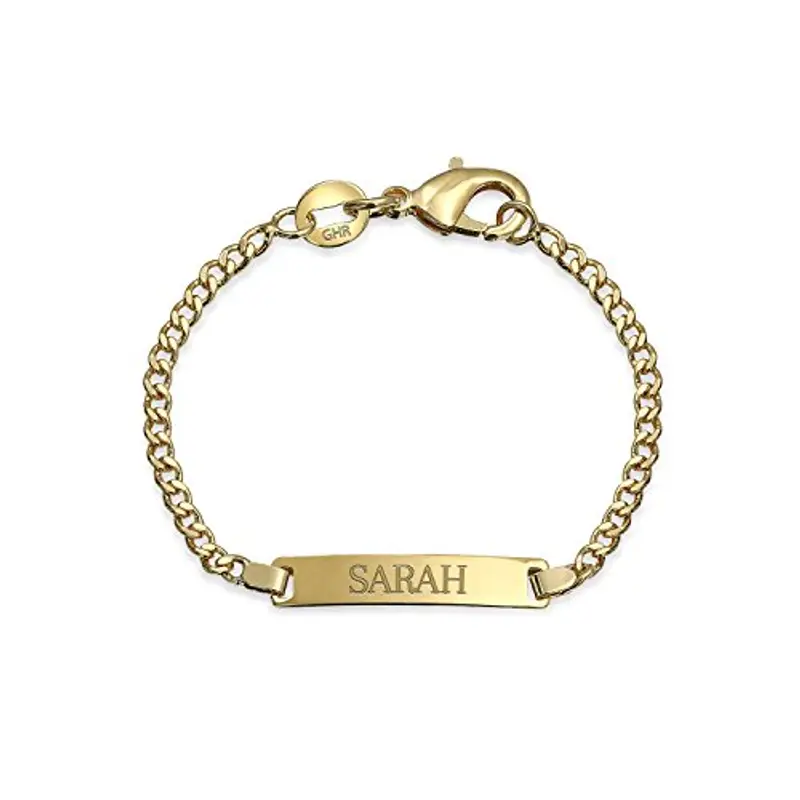 Bling Jewelry Braccialetto Identificativo In Ottone Placcato In Oro 18 Carati Inciso Leggero Per Polsi Piccoli Da 5 Pollici Per Donne miniatura 3