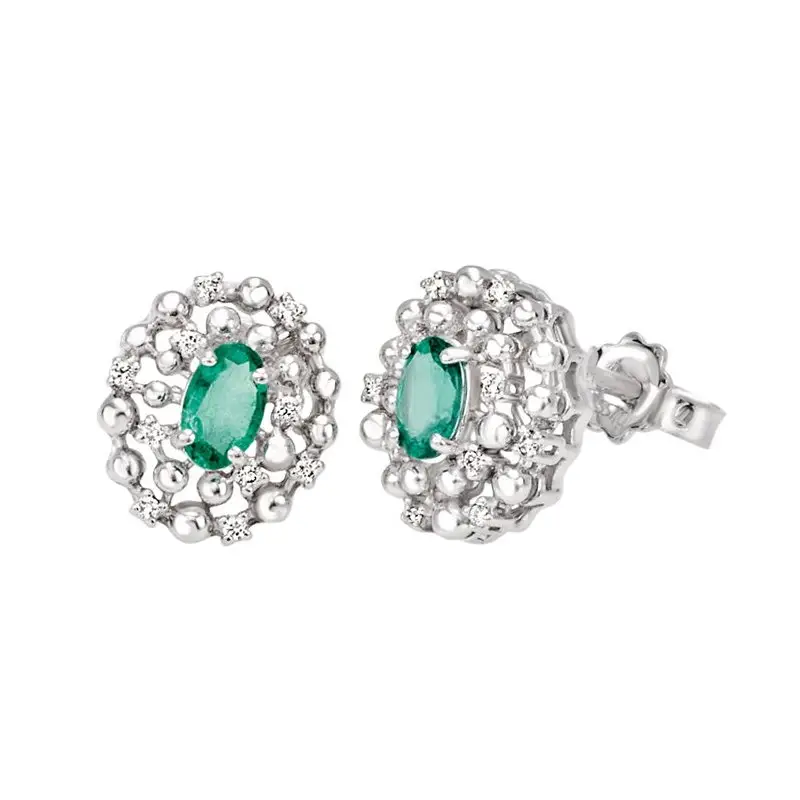 Orecchini In Oro Bianco Con Diamante/Smeraldo - Bliss