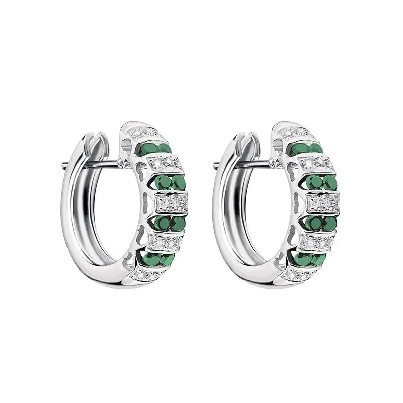 Orecchini In Oro Bianco Con Diamante/Smeraldo - Bliss