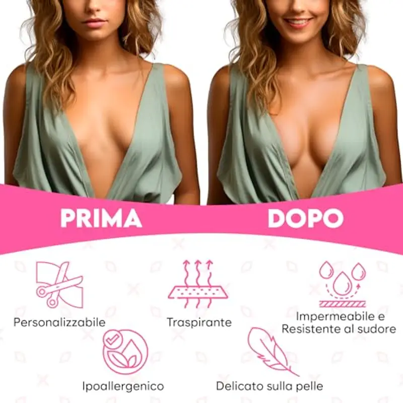 BLOOMORA Boob Tape Essential | Nastro Adesivo Seno Extra Largo | Nastro Push Up per Seno Grande | Body Tape 5 cm con Copricapezzoli in Silicone | Reggiseno Adesivo Invisibile Beige miniatura 2