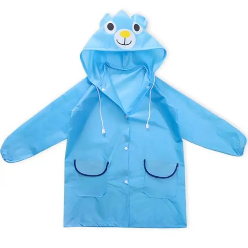 BLPRKOT Poncho Impermeabile per Bambini, Giacca da Pioggia con Cappuccio, Riutilizzabile Addensare Eva per Ragazzi Ragazze (Blu)