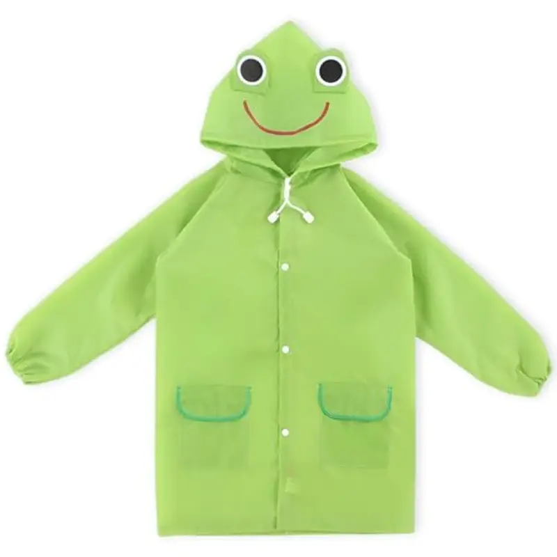 BLPRKOT Poncho Impermeabile per Bambini, Giacca da Pioggia con Cappuccio, Riutilizzabile Addensare Eva per Ragazzi Ragazze (Verde)