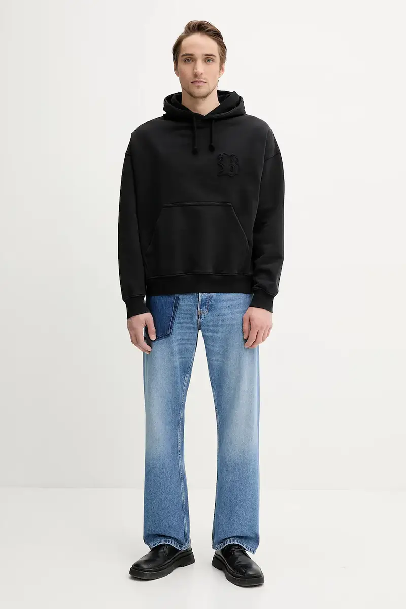 felpa in cotone colore nero con cappuccio HO01.FL05AA25 miniatura 2