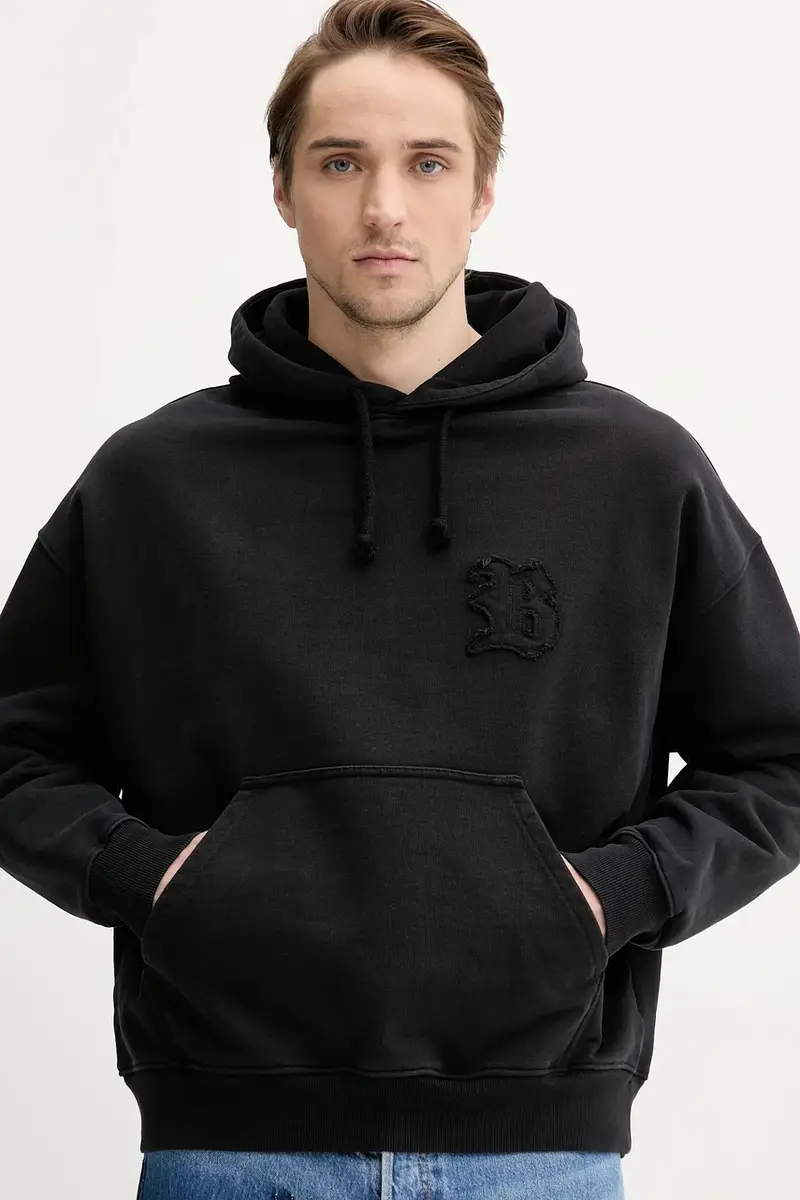 felpa in cotone colore nero con cappuccio HO01.FL05AA25 miniatura 4