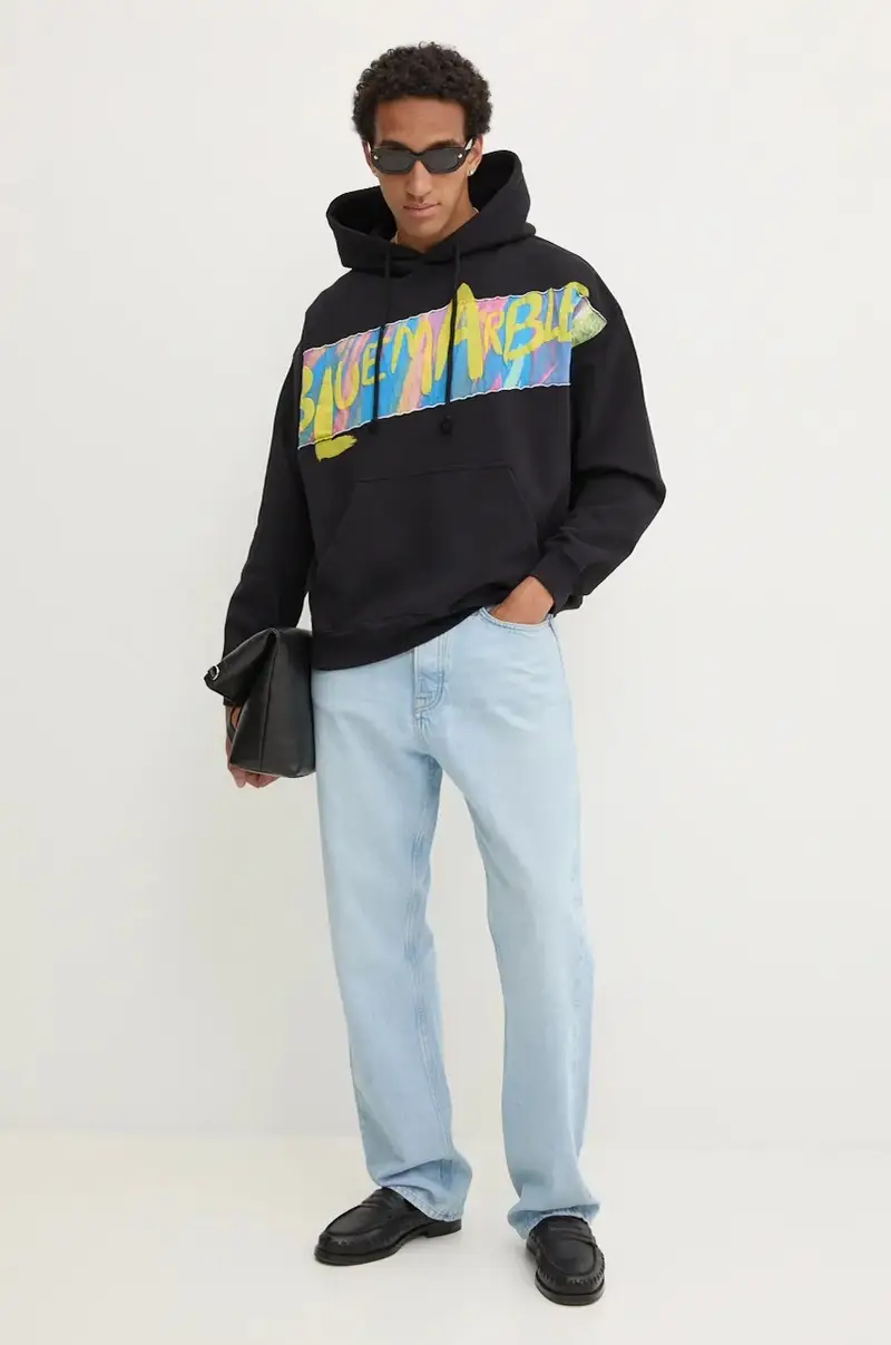 felpa in cotone uomo colore nero con cappuccio HO01.FL05B24 miniatura 2