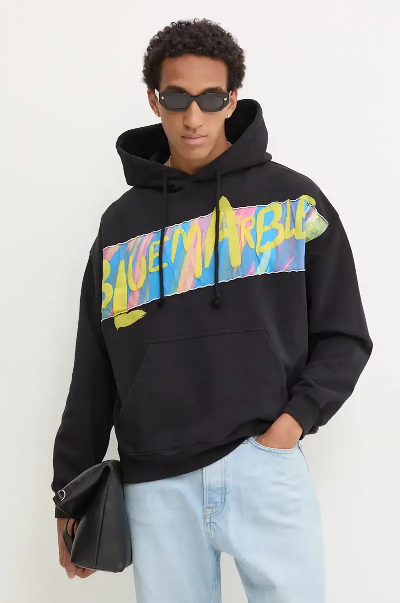 felpa in cotone uomo colore nero con cappuccio HO01.FL05B24