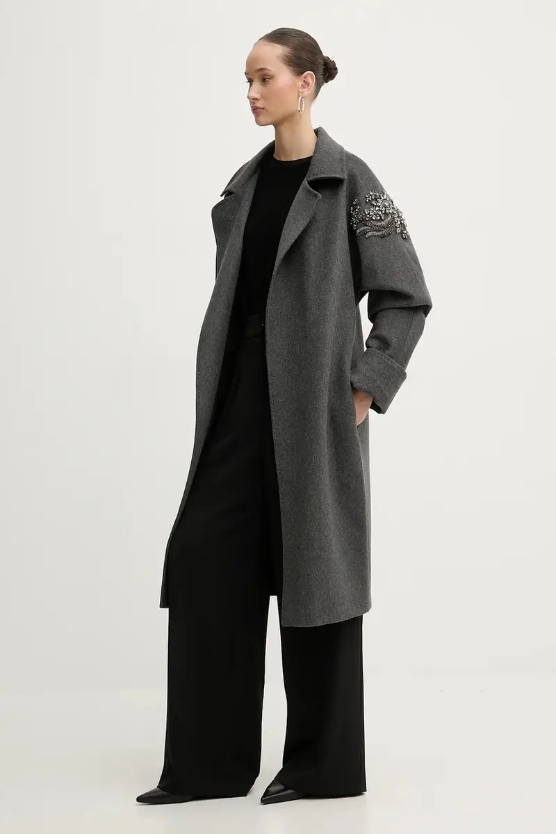 cappotto con lana Grigio miniatura 4