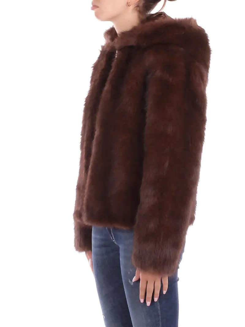 Giubbotto Donna BLUGIRL BLUMARINE Cioccolato Giaccone ccappuccio faux fur miniatura 2