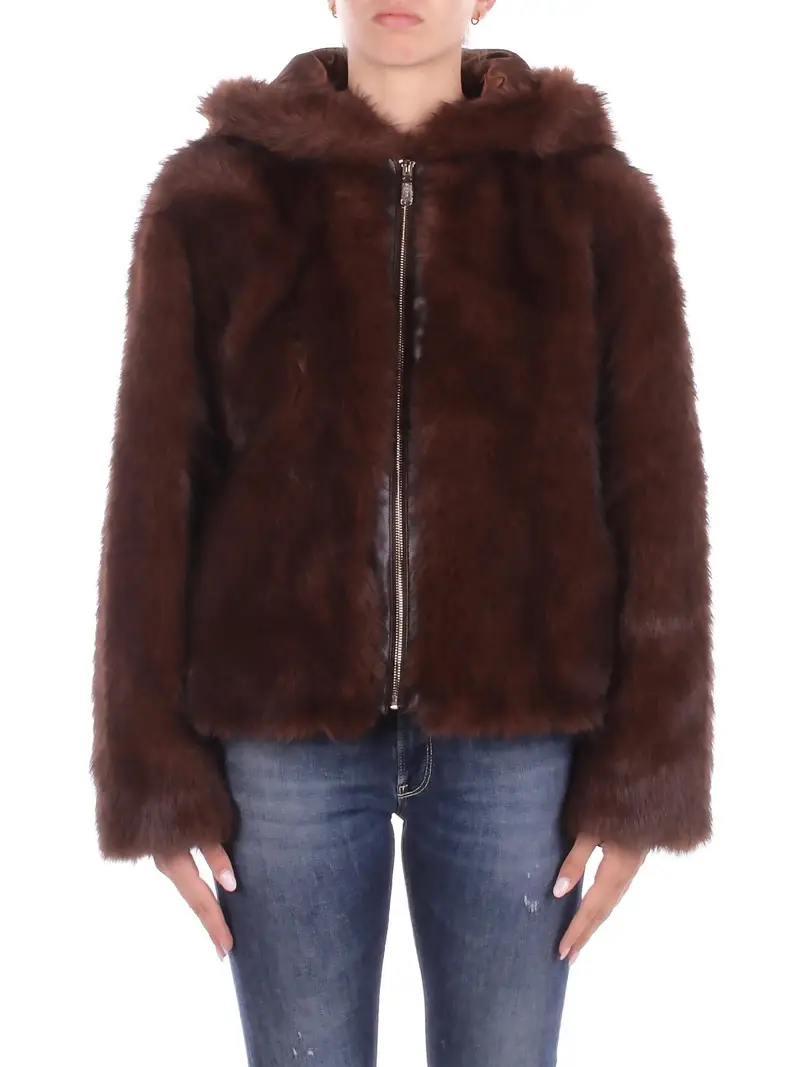 Giubbotto Donna BLUGIRL BLUMARINE Cioccolato Giaccone ccappuccio faux fur