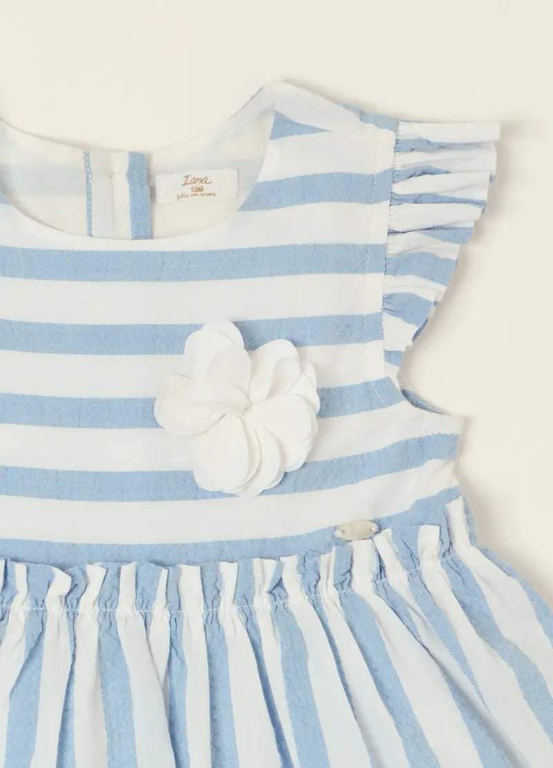 Abito Azzurro In Puro Cotone A Righe, Neonata, Bianco miniatura 3