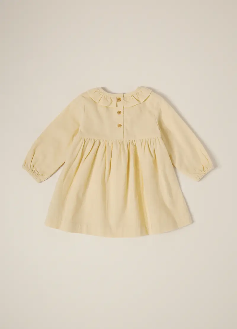 Abito Beige In Velluto A Coste Con Ricami Floreali, Neonata, Giallo chiaro miniatura 2