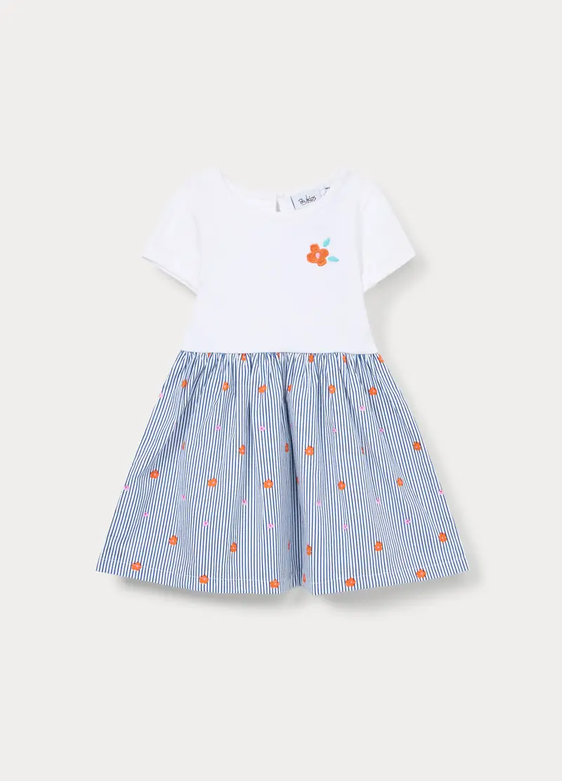 Abito Corto In Costina Di Cotone Stretch Bimba, Bambina, Bianco