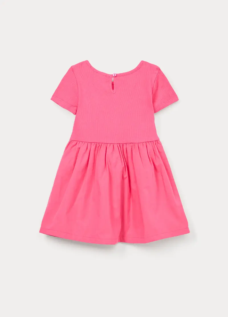 Abito Corto In Costina Di Cotone Stretch Bimba, Bambina, Rosa fuxia miniatura 2