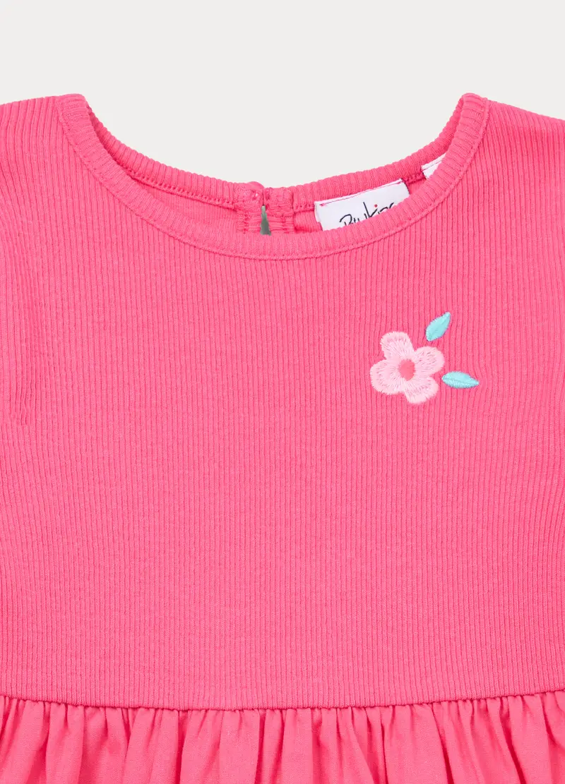Abito Corto In Costina Di Cotone Stretch Bimba, Bambina, Rosa fuxia miniatura 3