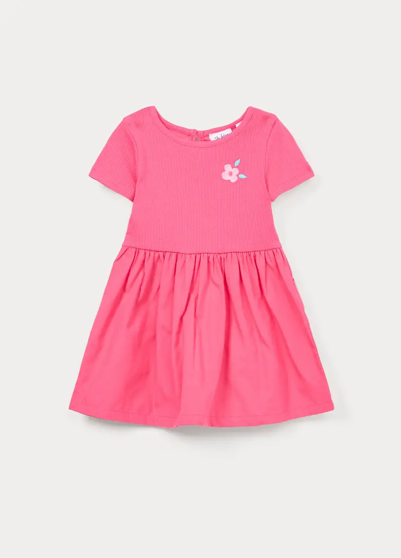 Abito Corto In Costina Di Cotone Stretch Bimba, Bambina, Rosa fuxia