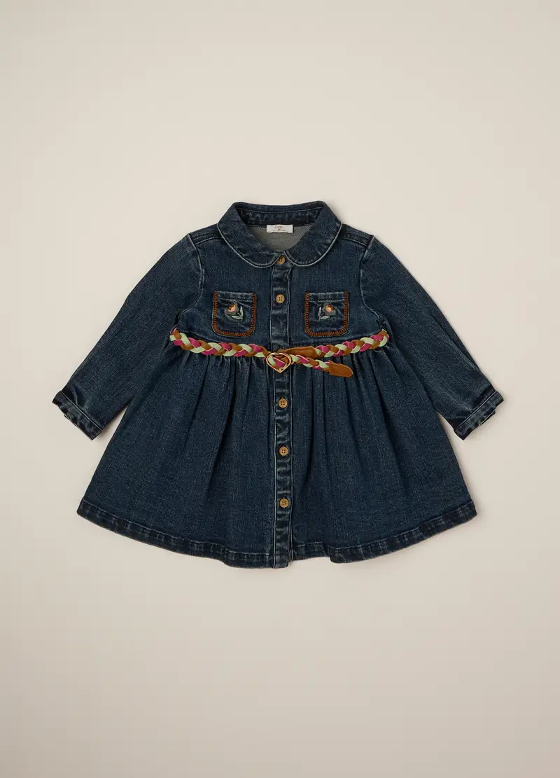 Abito Denim Elasticizzato Per Bambina, Neonata, Nero miniatura 2