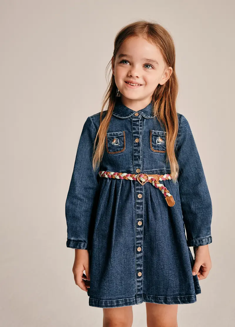 Abito Denim Elasticizzato Per Bambina, Neonata, Nero