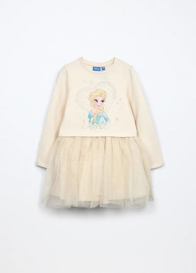 Abito In Cotone Fleece Stretch Bambina, Beige chiaro