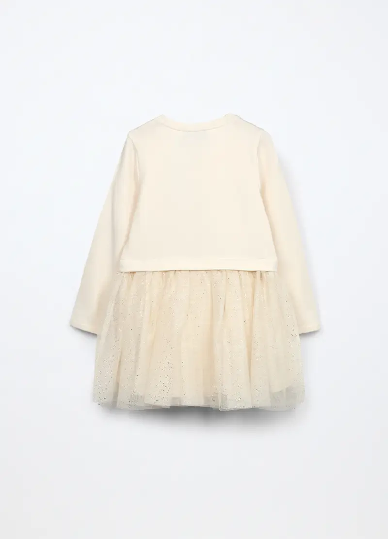 Abito In Cotone Fleece Stretch Bambina, Beige chiaro miniatura 2