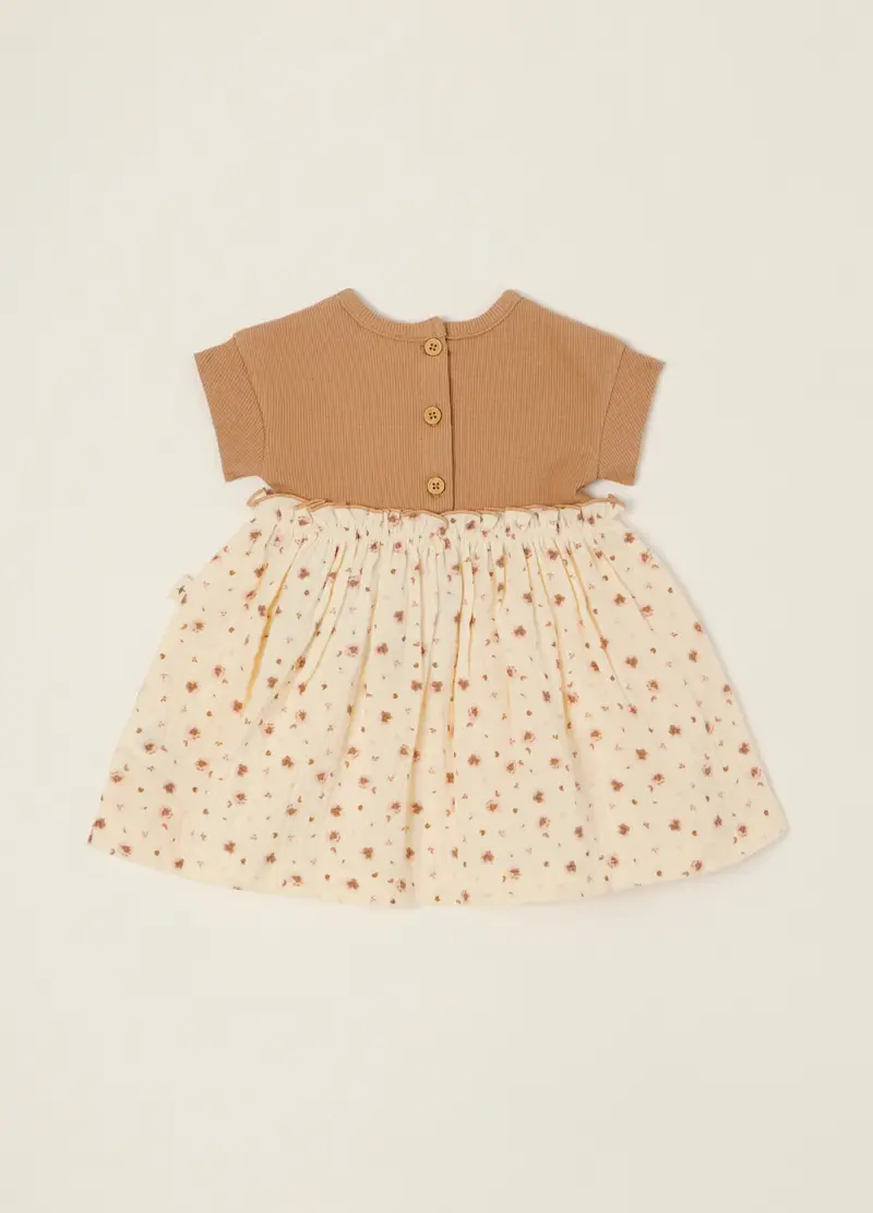 Abito Marrone A Maniche Corte In Cotone Elasticizzato, Neonata, Beige miniatura 2