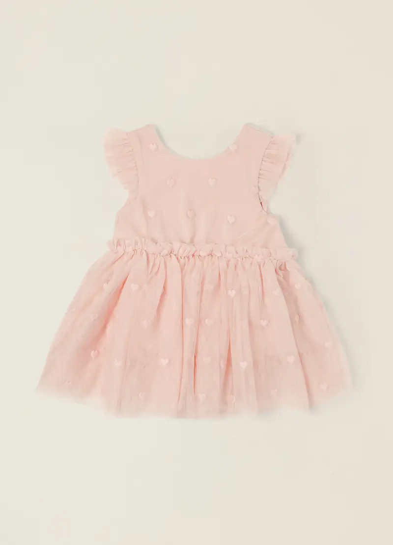 Abito Rosa Con Cuori In Tulle, Neonata, Rosa