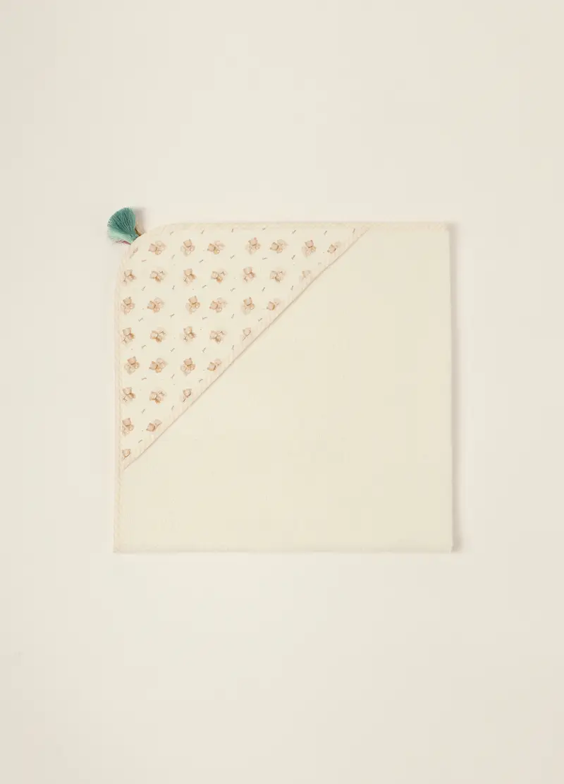 Accappatoio Bianco In Puro Cotone Con Motivo A Orsetti, Unisex, Beige, U