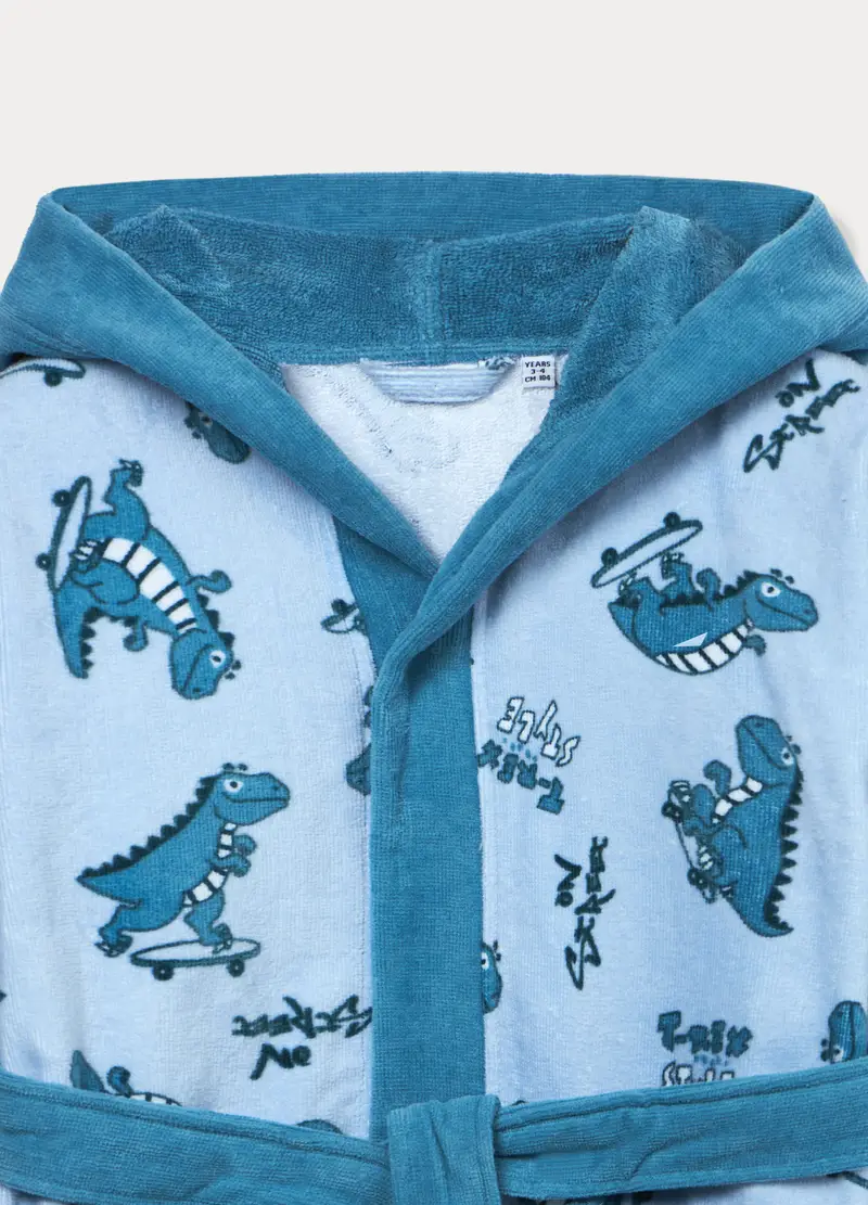 Accappatoio In Puro Cotone Velour Bambino, Blu chiaro miniatura 3
