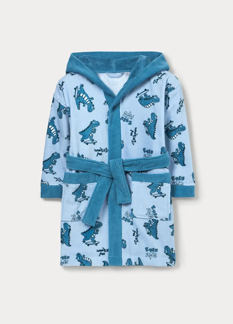 Accappatoio In Puro Cotone Velour Bambino, Blu chiaro