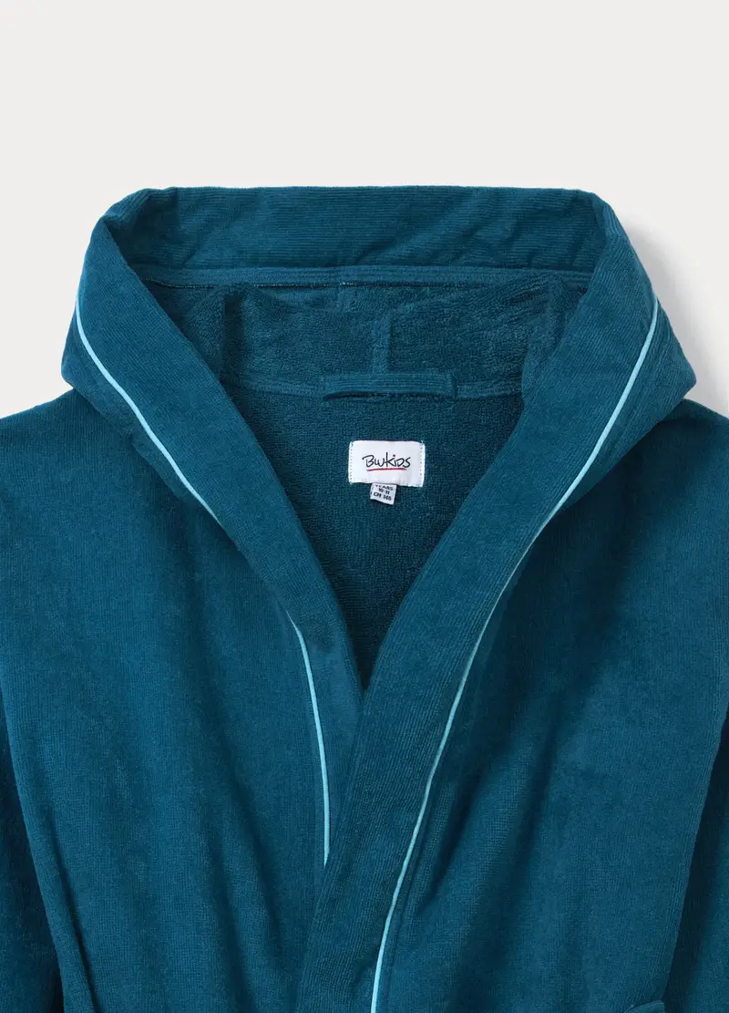 Accappatoio In Puro Cotone Velour, Bambino, Blu scuro miniatura 3