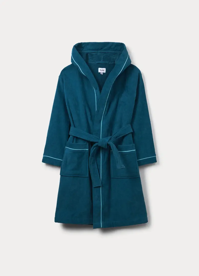 Accappatoio In Puro Cotone Velour, Bambino, Blu scuro