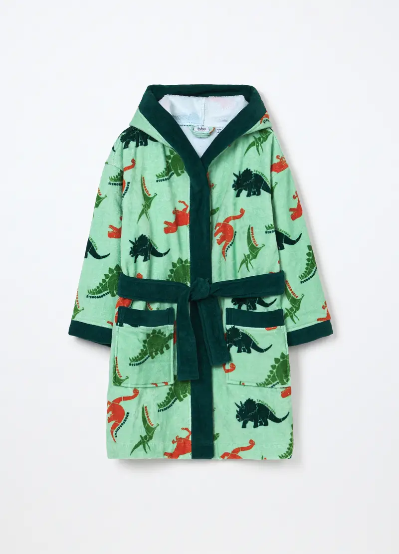 Accappatoio In Puro Cotone Velour Bambino, Verde chiaro