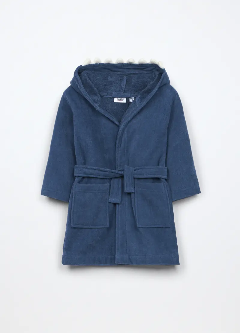 Accappatoio In Puro Cotone Velour Neonato, Bambino, Blu