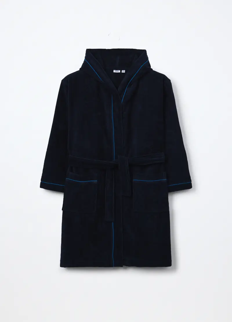 Accappatoio In Puro Cotone Velour Ragazzo, Bambino, Blu scuro