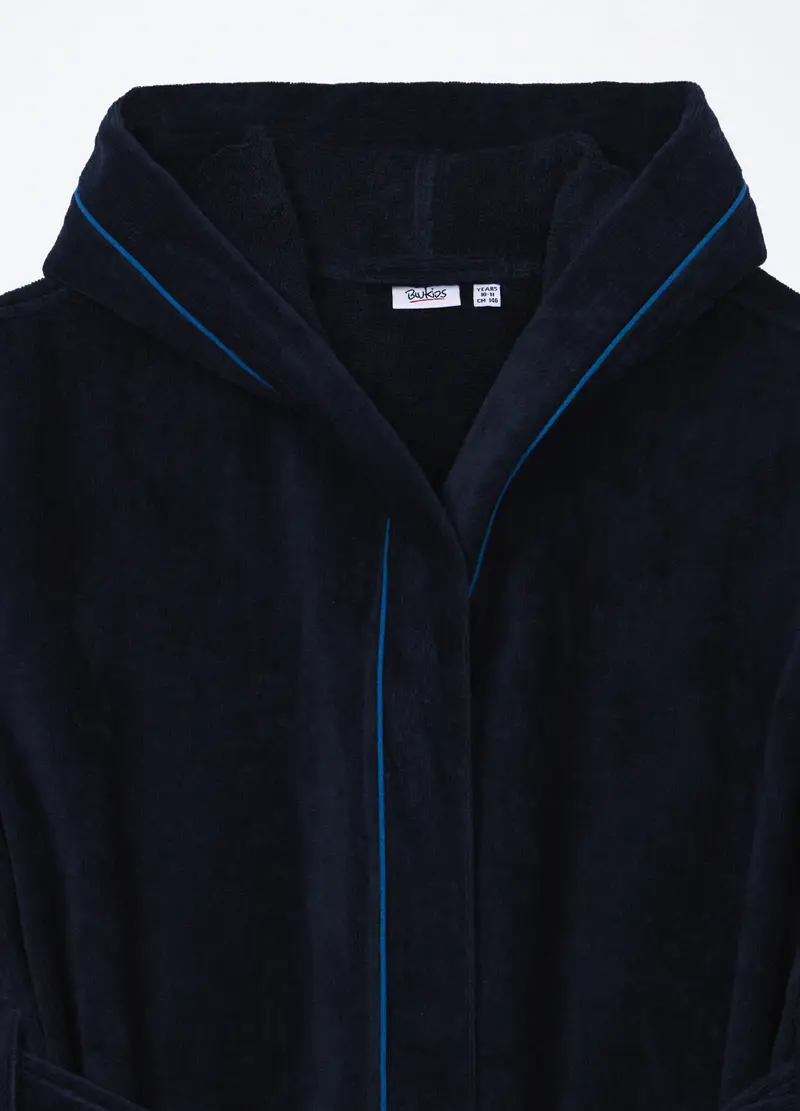 Accappatoio In Puro Cotone Velour Ragazzo, Bambino, Blu scuro miniatura 3
