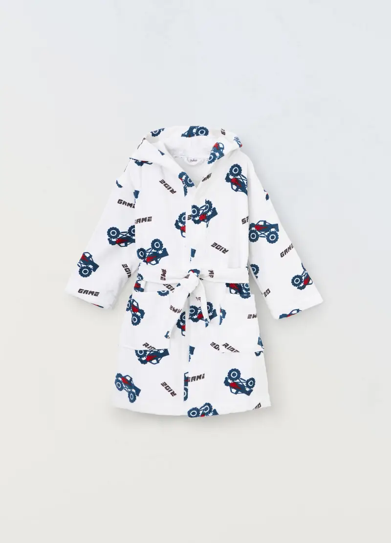 Accappatoio In Velours Di Puro Cotone Bambino, Bianco