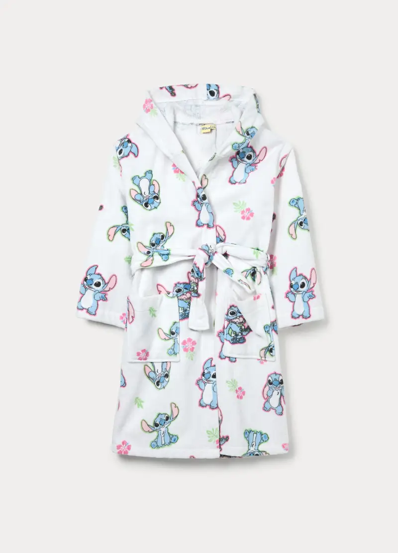 Accappatoio Stitch In Puro Cotone Velour Ragazza, Bambina, Bianco