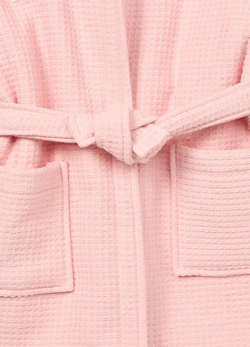 Accappatoio Waffle Di Puro Cotone Neonata, Rosa pastello miniatura 3