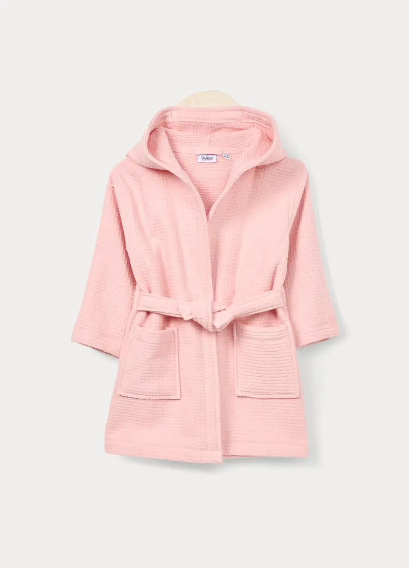 Accappatoio Waffle Di Puro Cotone Neonata, Rosa pastello