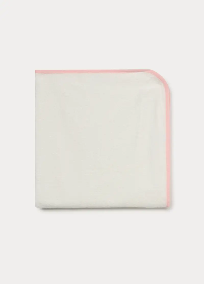 Asciugamano In Spugna Di Puro Cotone Neonata, Neonato, Bianco/Rosa, U miniatura 2