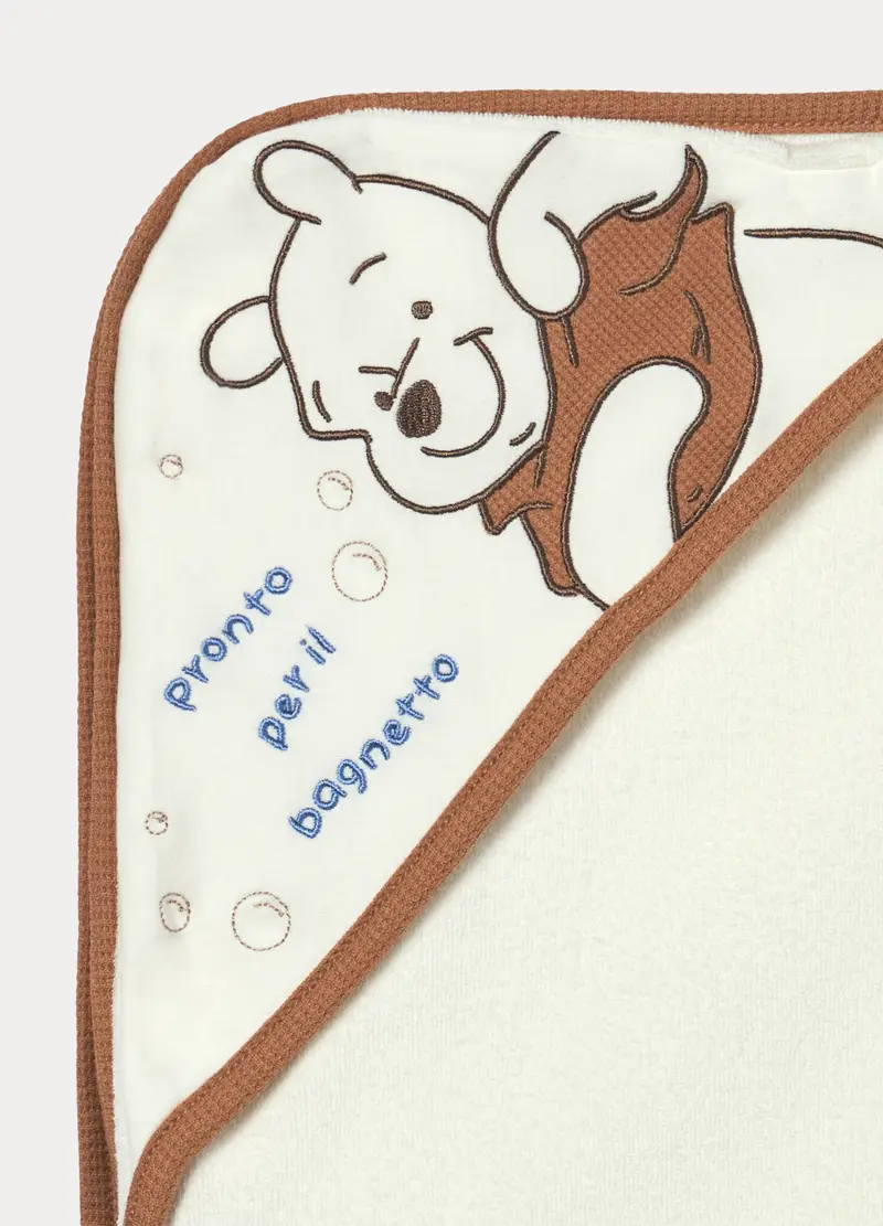 Asciugamano In Spugna Di Puro Cotone Neonato, Bianco/Marrone, U miniatura 3