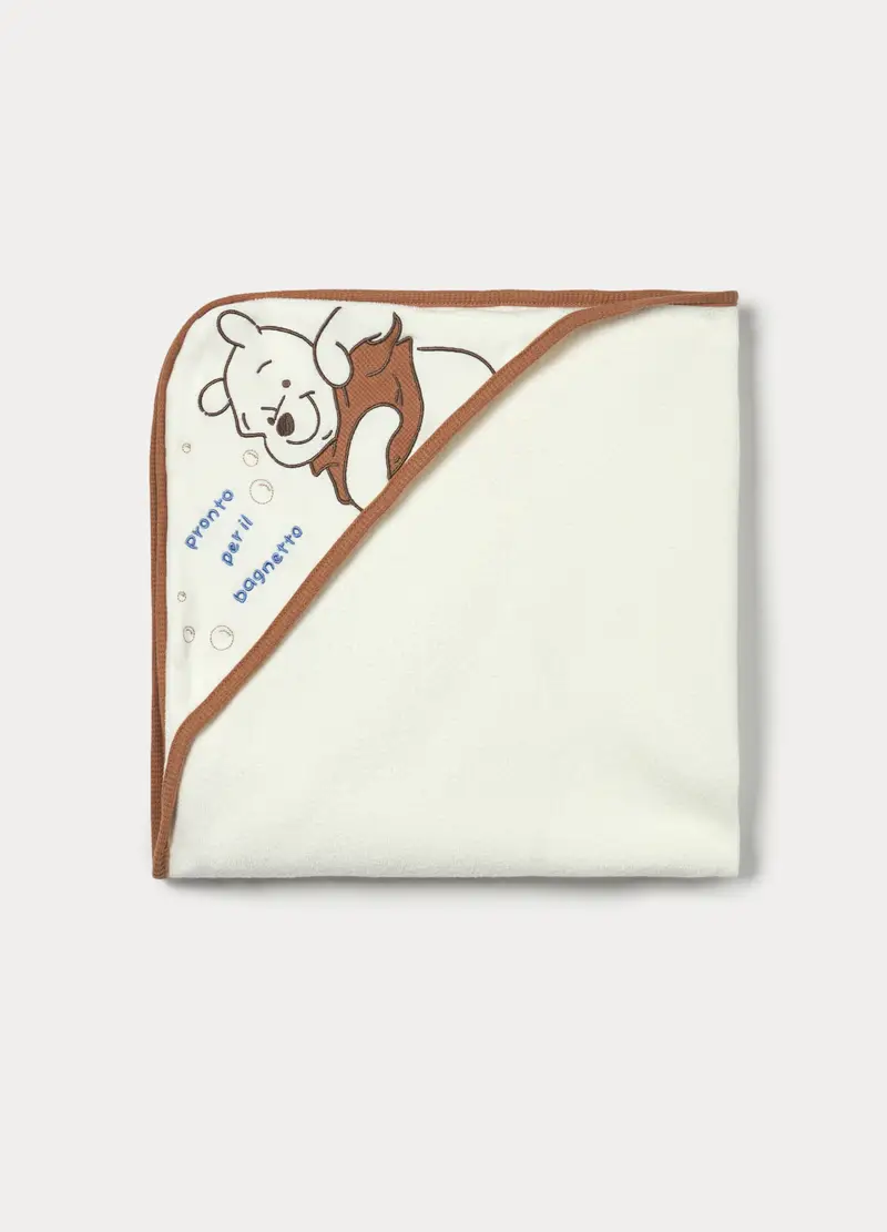 Asciugamano In Spugna Di Puro Cotone Neonato, Bianco/Marrone, U