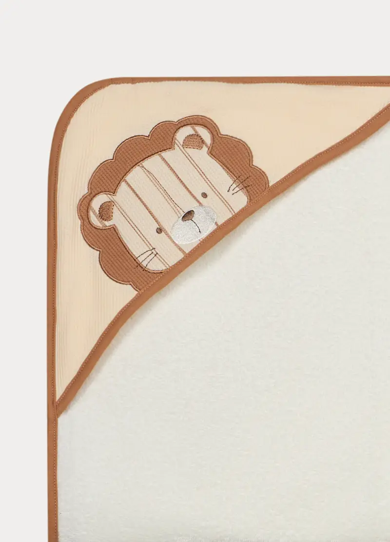 Asciugamano In Spugna Di Puro Cotone Neonato, Bianco/Marrone, U miniatura 3